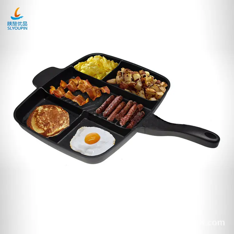 Aluminum 5 sections divided skillet non-stick coating grill pan Kitchen Products 5 in 1magic pan