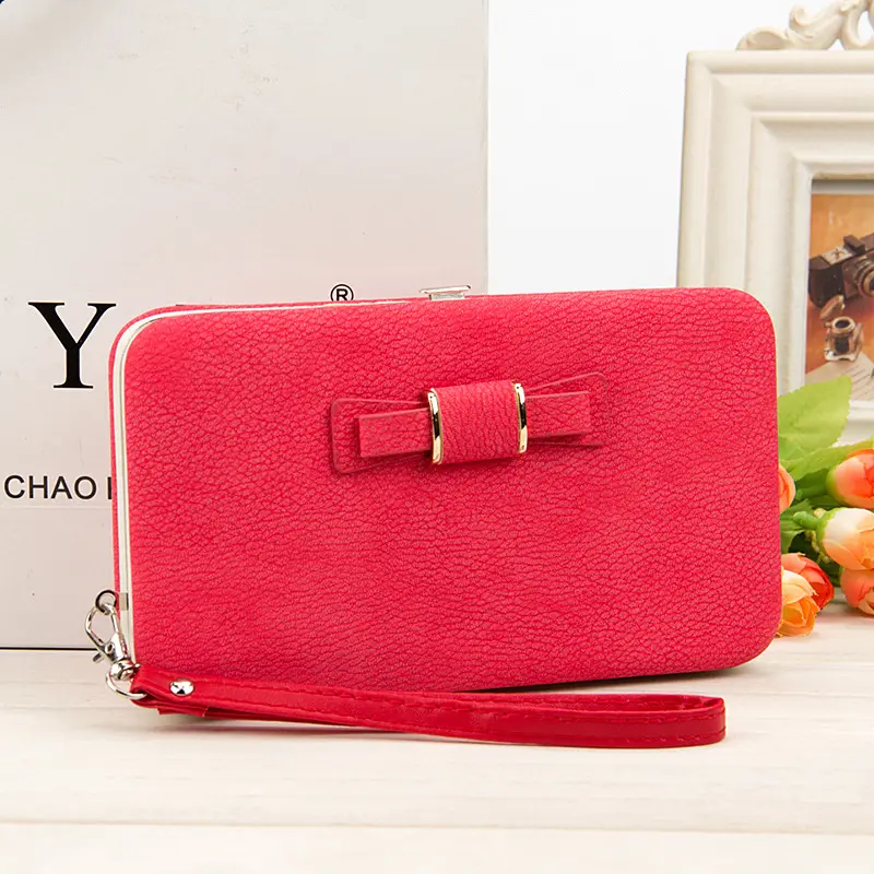 baellerry Wholesale low price pu leather zipper bow knot cell phone case women wallet with handle strap