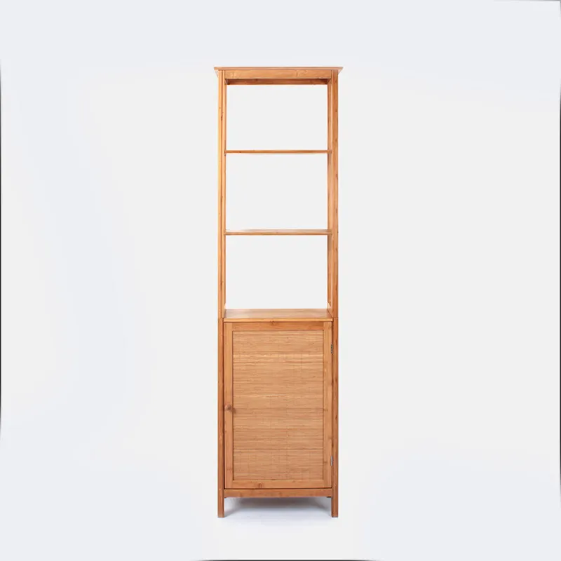 retail hot sale 5 tier Natural Bamboo tall storage cabinet bathroom tower storage shelf Multifunction display shelf rack