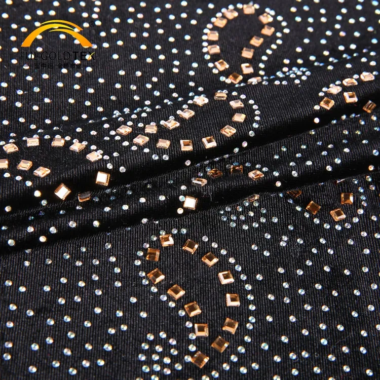 Good quality KS span rhinestone and beaded embroidered velvet fabric dye wholesale