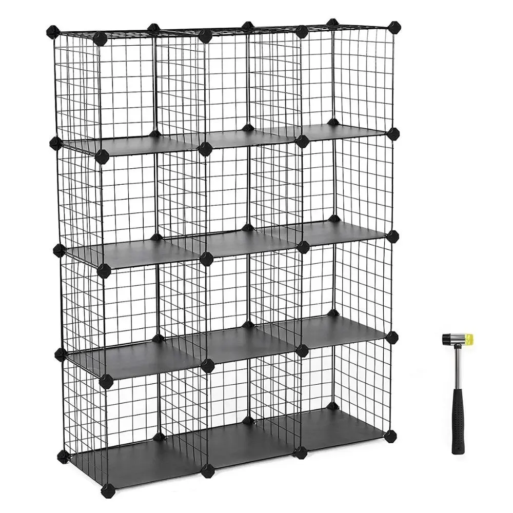 Metal Wire Storage Cube 3-tier 12-cube Closet Cabinet and Modular Shelving Grids Metal Mesh Wire Storage Rack