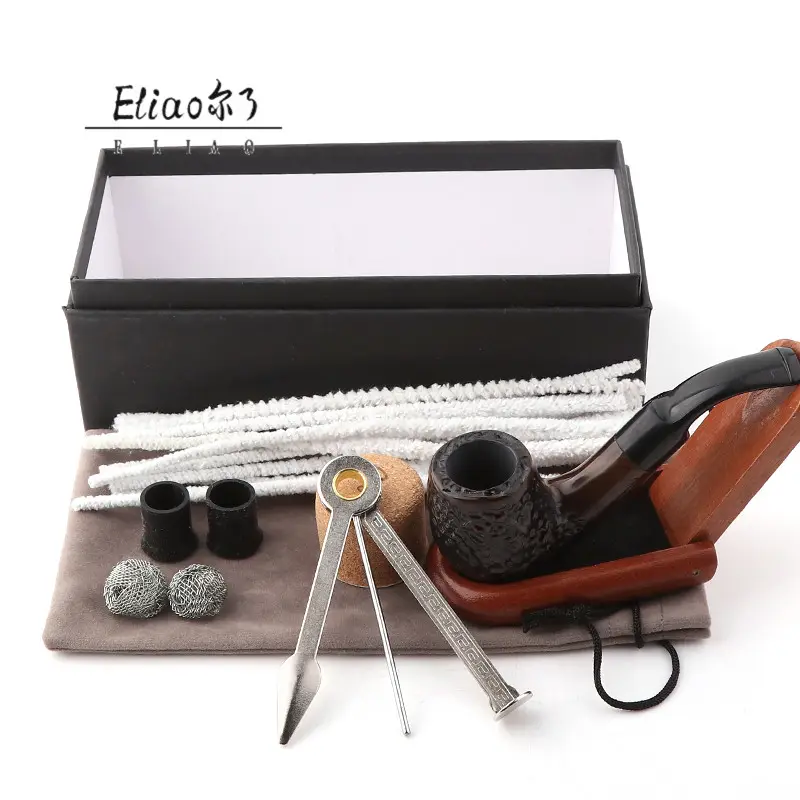 Yiwu Erliao Good Quality Durable Use Smoking pipe set meal Nice Handcrafted Ebony Tobacco pipe set meal