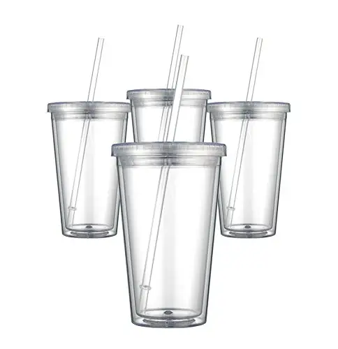 Высококачественная кружка с двойными стенками, прозрачная пластиковая чашка с соломенным стаканом