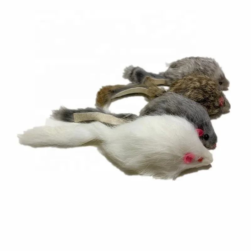 Heyri Pet Top Quality Long Tail Real Rabbit Fur Cat Mice Toy Wholesale Hot Sell Rustle Sound Rabbit Fur Mini Mouse Mice Cat Toys