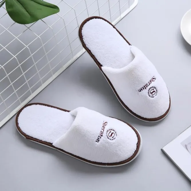 Cheap lady high quality disposable logo hotel slipper