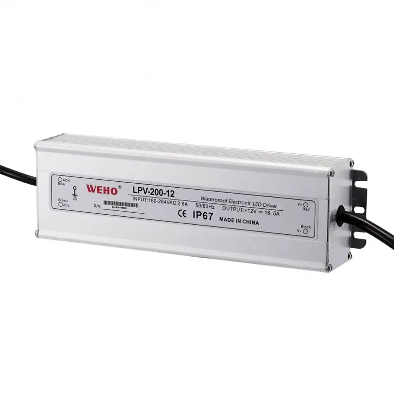 WEHO manufacturer small size IP67 ac to dc waterproof 200w 12v 16.5a led driver power supply