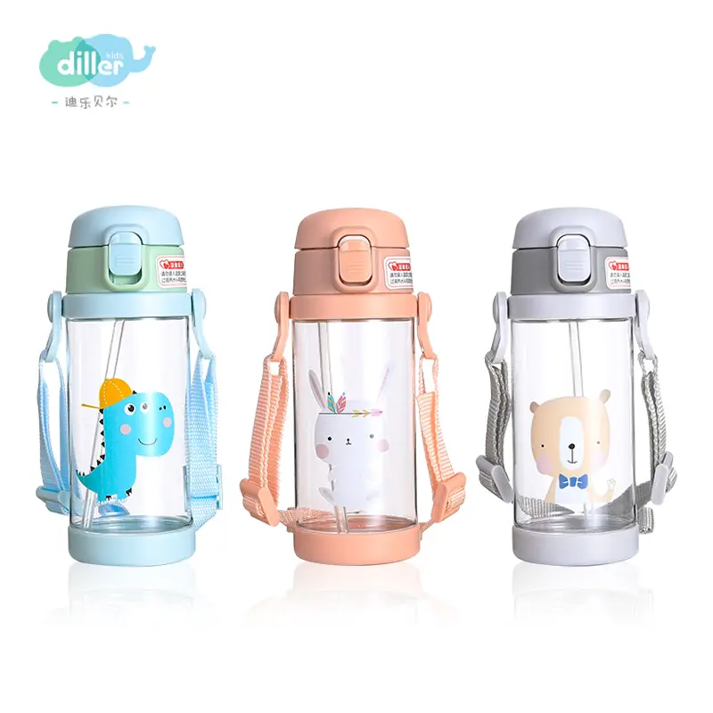 Children school quality large capacity leak-proof water bottle with straw