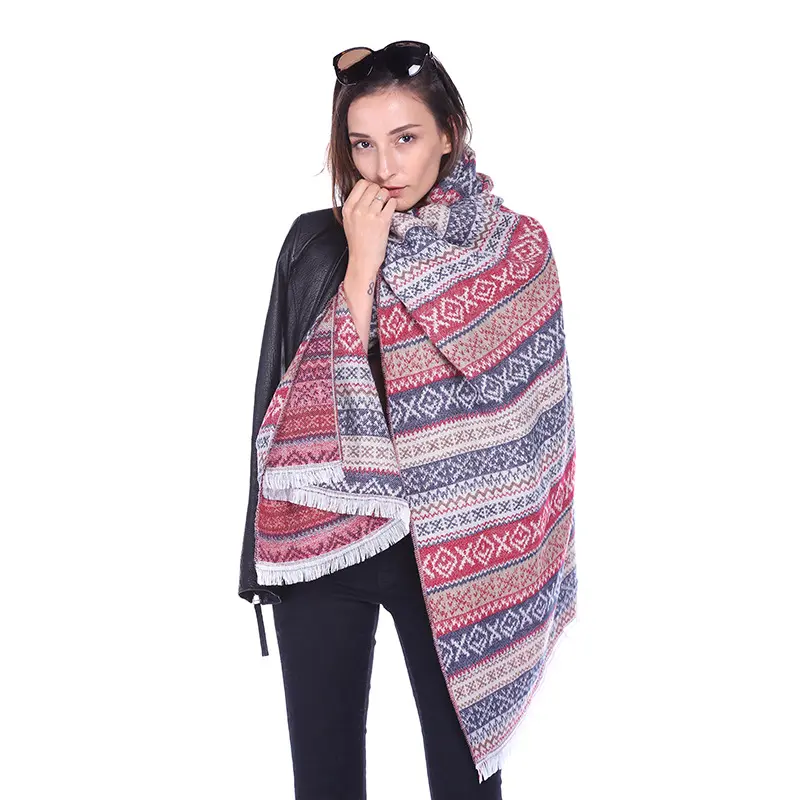 Wholesale Latest designer pashmina scarves fashionable lady striped winter shawl