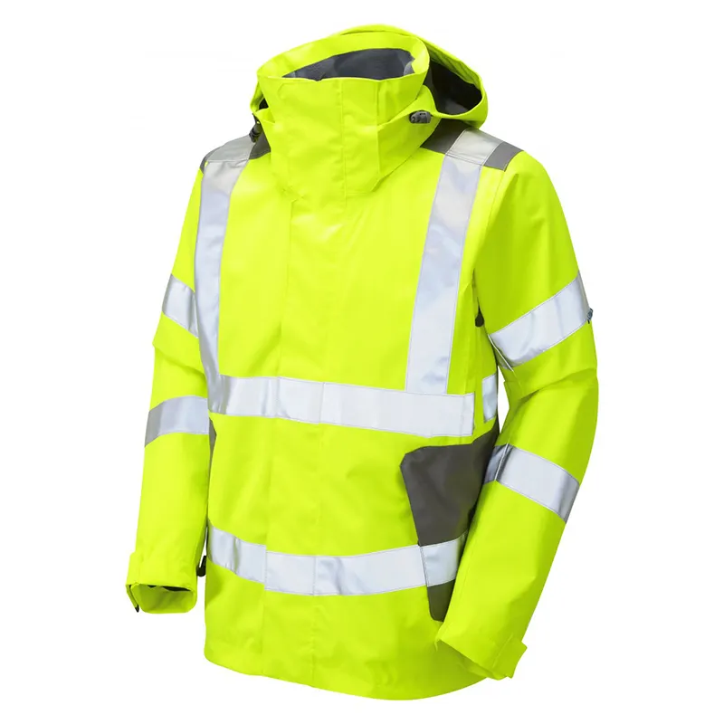ZUJA ISO 20471 Class 3 Breathable mesh lined yellow Jacket detachable hood safety reflective jacket