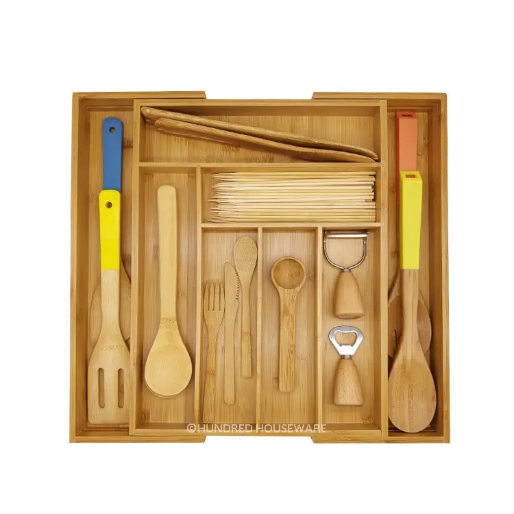 Expandable Bamboo Cutlery Tray Kitchen Drawer Organizer