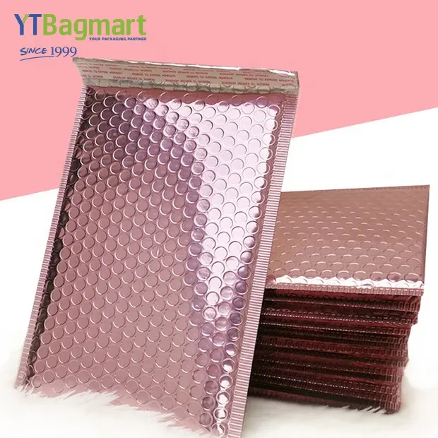 Rose Gold Custom Logo Plastic Courier Envelopes Shipping Mailing Packaging Poly Bubble Mailer Bag