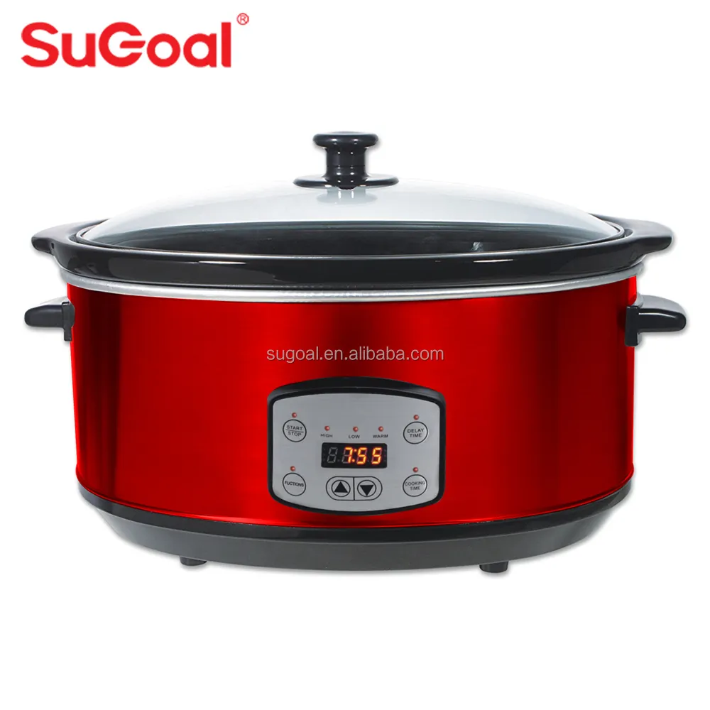 Red Slow Cooker with digital computer control system