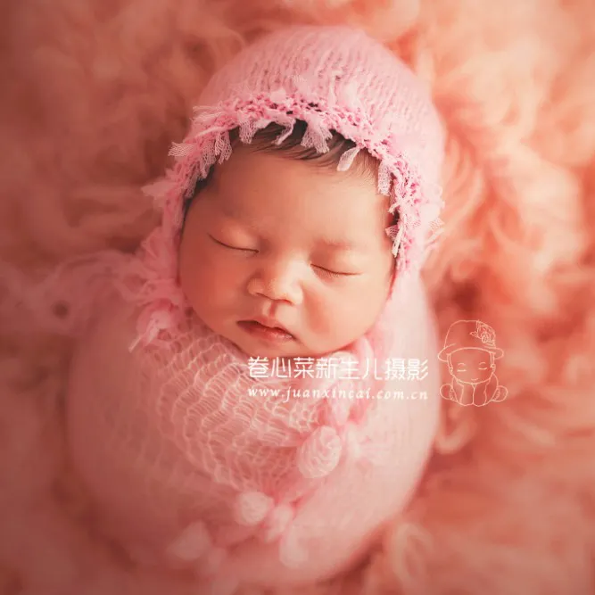 Handmade crochet Newborn mohair wrap bonnet set Lace baby girl stretch wrap Photography props Newborn mohair swaddle sack