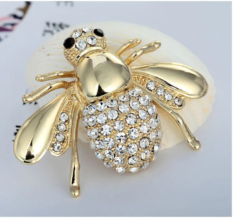 Idealway Европейский стиль животные значок ювелирные изделия из золота с серебристым покрытием легированные с блестящими стразами; С изображением пчелы со стразами брошь на булавке