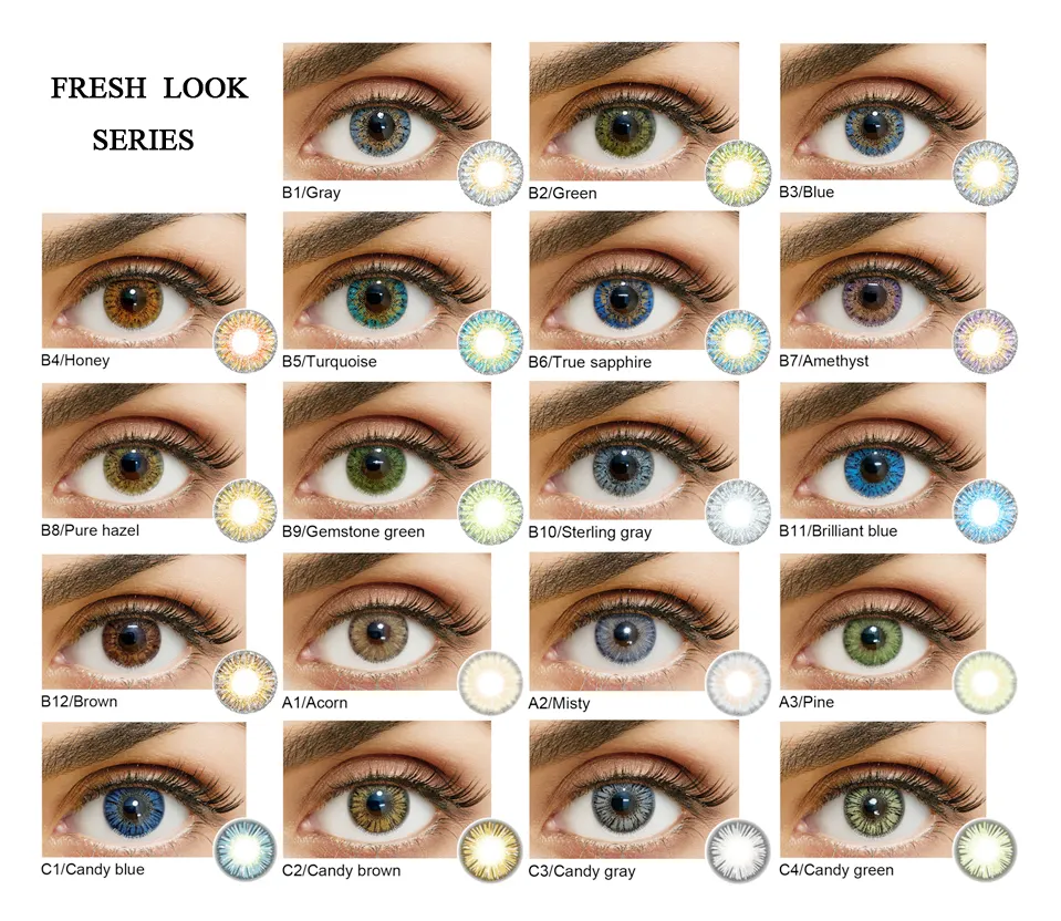 Горячие свежие китайские дешевые косметические цветные контактные линзы оптом 3 тона мягкие годовые цветные контактные линзы для глаз