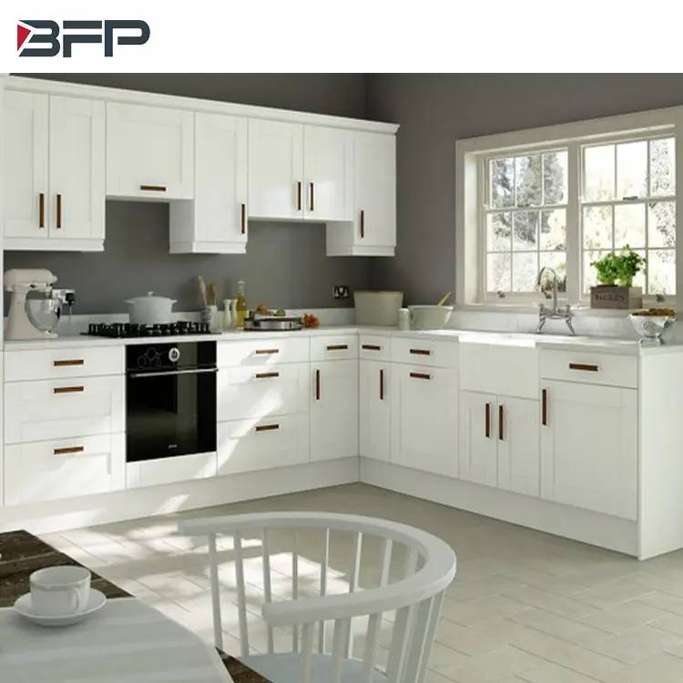 BFP, заводская цена, полный современный дизайн, ПВХ/лакированная мебель для кухонного островка, белая шейкер, модульный кухонный шкаф