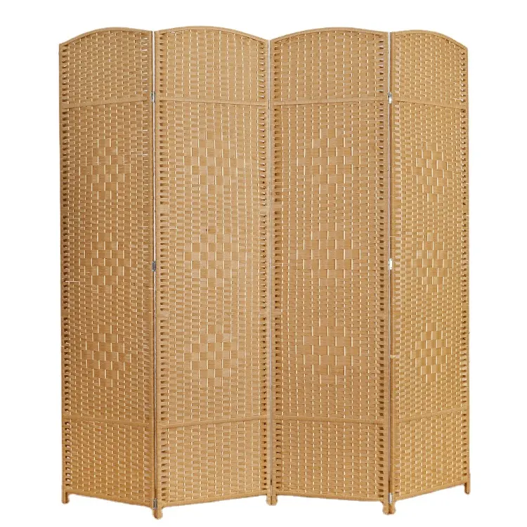 Woven Fiber Hand Made Wood Folding Room Divider Screen