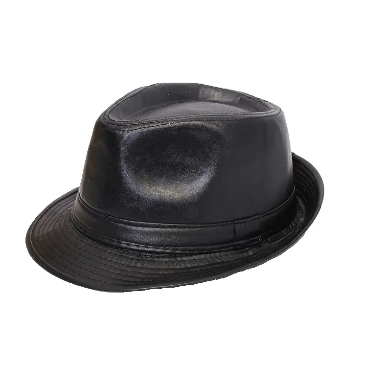 Wholesale Fashion simple PU hats new autumn and winter feather PU leather fedora hat