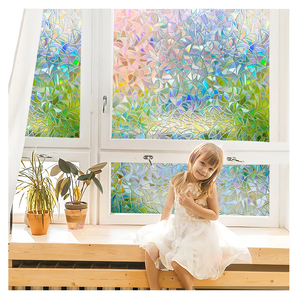 3D Rainbow Static Cling Waterproof Decorative Privacy Window Glass Film For Home Decoration