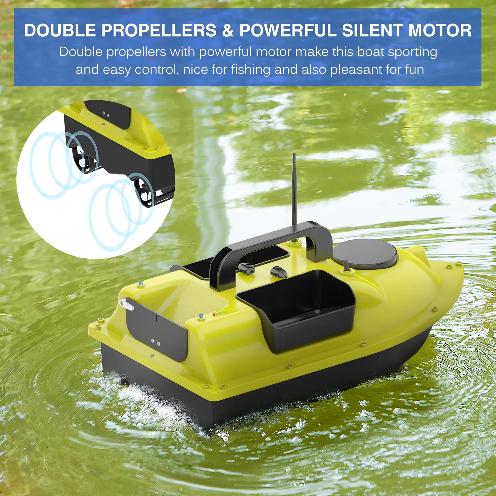 GPS Automatic Fixed Speed Cruise Remote Fishing Bait Boats 3 Container 400-500M Range Control Fishing Bait Boat