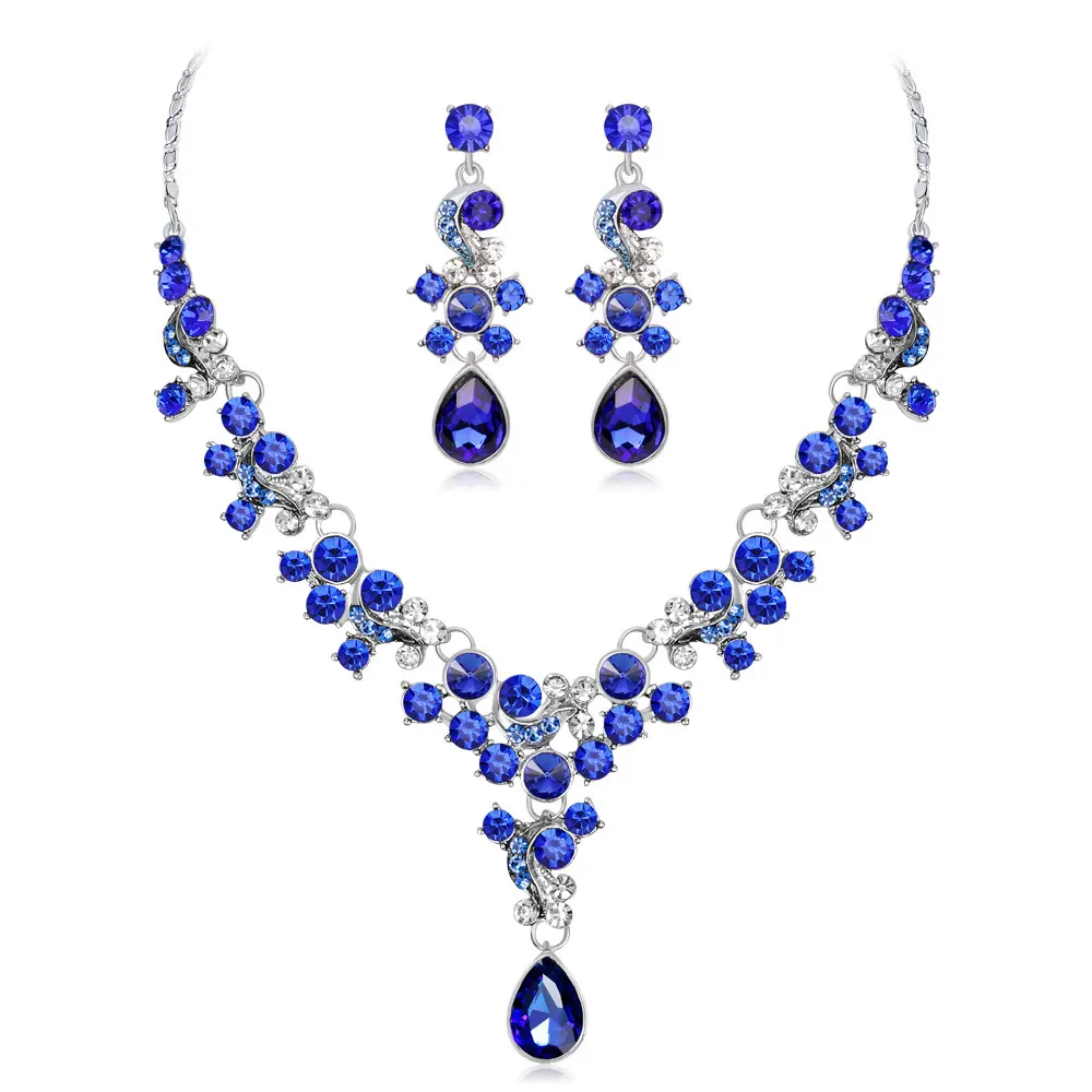 Fashion High-grade European And American Atmosphere Crystal Earrings Necklace 2 Sets Of Bridal Jewelry Dress Jewelry Set