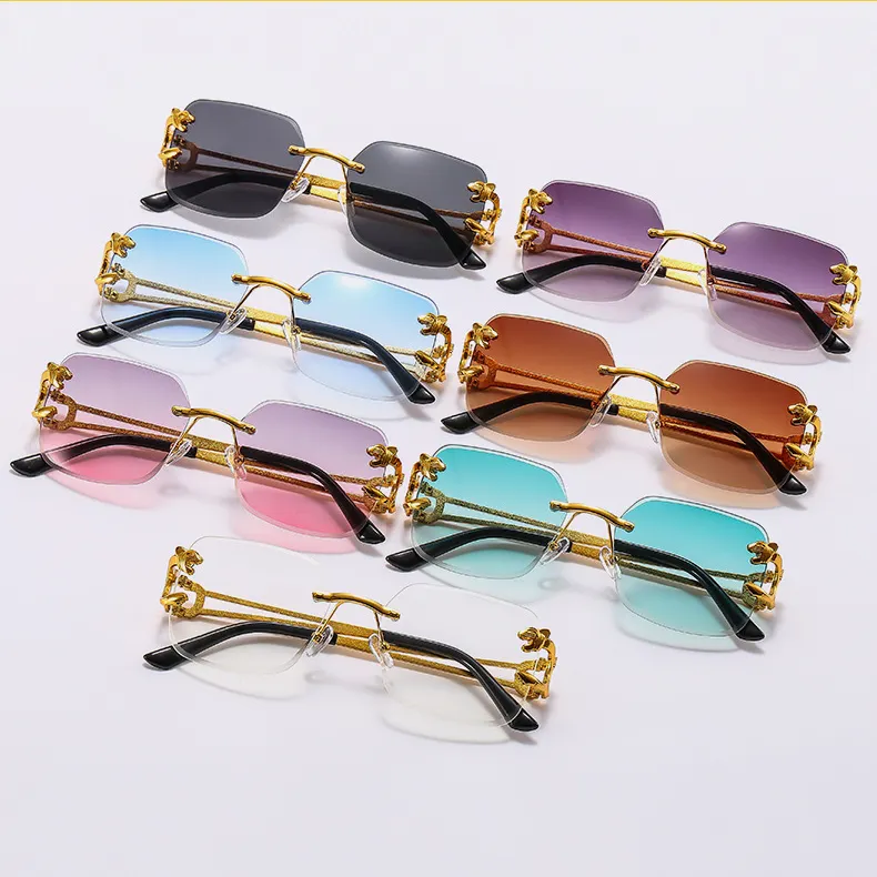 Многоцветные поляризованные ультрафиолетовые 400 квадратные металлические солнцезащитные очки без оправы с тигром