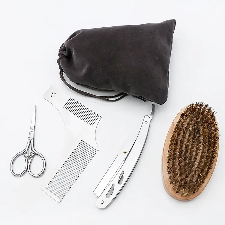 Custom Logo Beard Care Growth Brush Scissors Beard Set Kit For Men