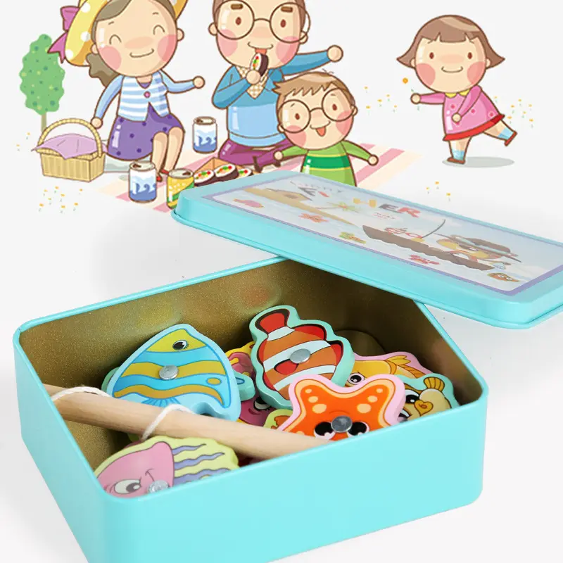 Деревянная железная коробка, 15 магнитных игрушек для рыбалки, детские развивающие игрушки, развивающие игрушки для детей