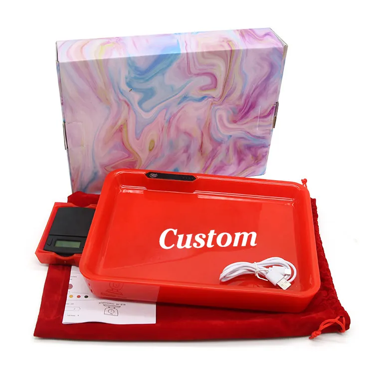 Wholesale 2021 Custom New Plastic Design Digital Pocket Scale Glow Up Weed Led Rolling Tray With Scale