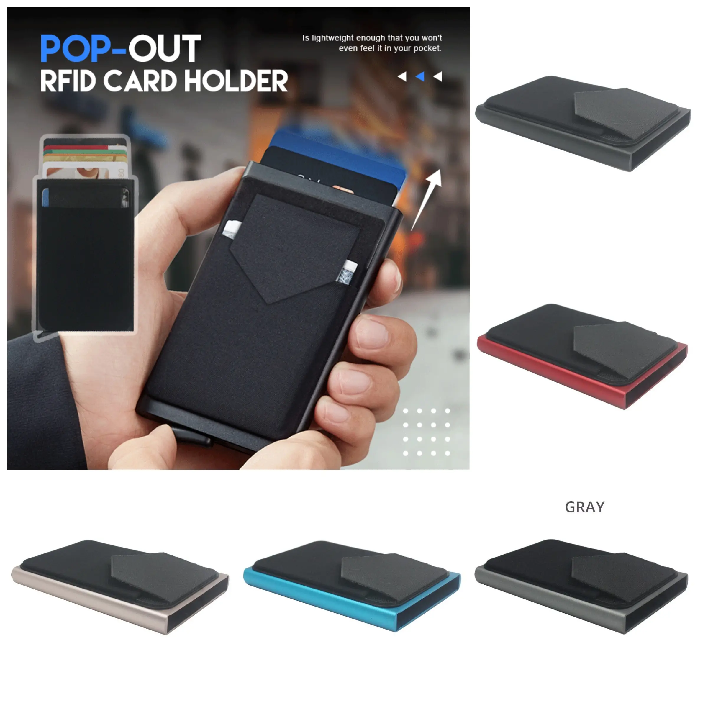 Pop-out RFID Card Holder Slim Aluminum Wallet Elasticity Back Pouch ID Credit Card Holder Blocking Protect Travel ID Cardholder