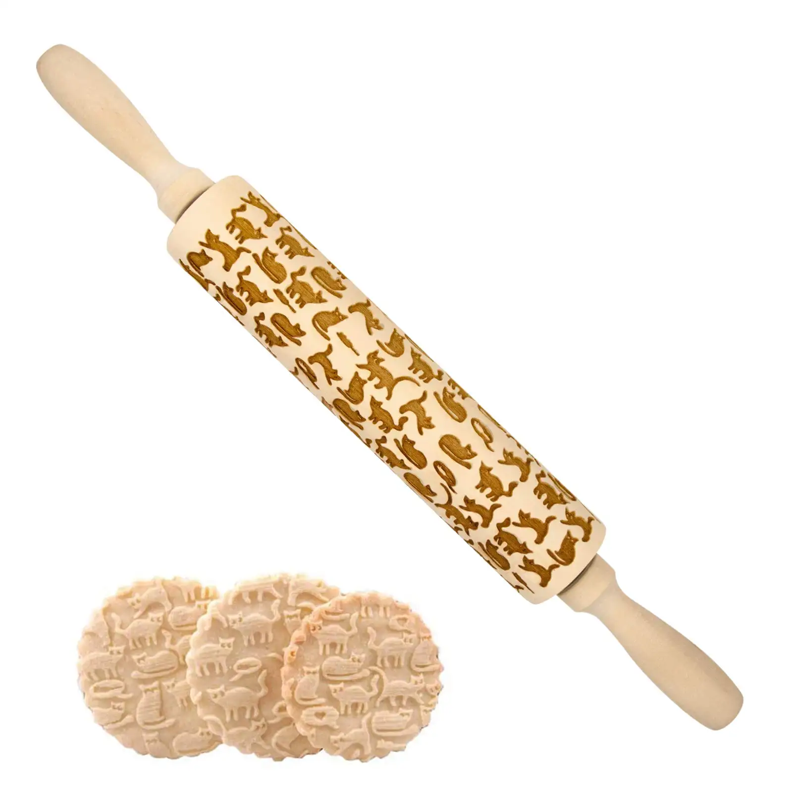 Custom embossing wooden laser engraving rolling pin for cake decorating Christmas 3D pattern