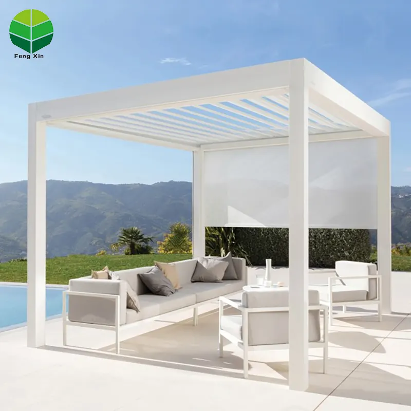 High Quality Outdoor Aluminium Bioclimatic Louvered Pergola With Led System
