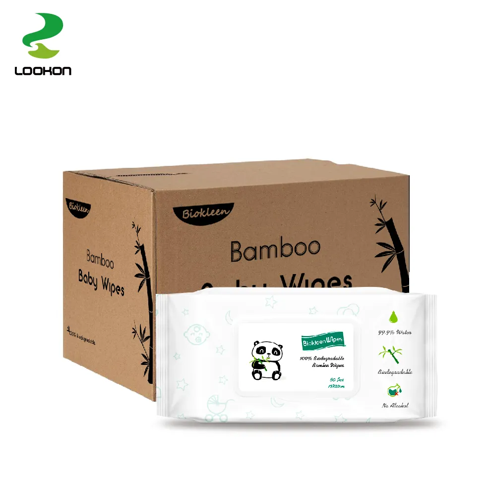 Baby Bamboo Wipes Lookon Bamboo Embossed Biodegradable Material Best Premium Travel Size Bamboo Wet Perforated Spunlace Pure Bamboo Baby Wipes