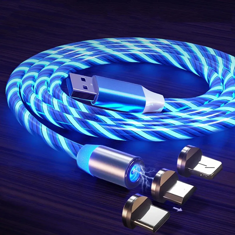 Магнитный кабель Micro USB со светодиодной подсветкой, кабель USB Type-C, Магнитный провод для зарядки iPhone, Samsung, шнур для мобильного телефона, провод
