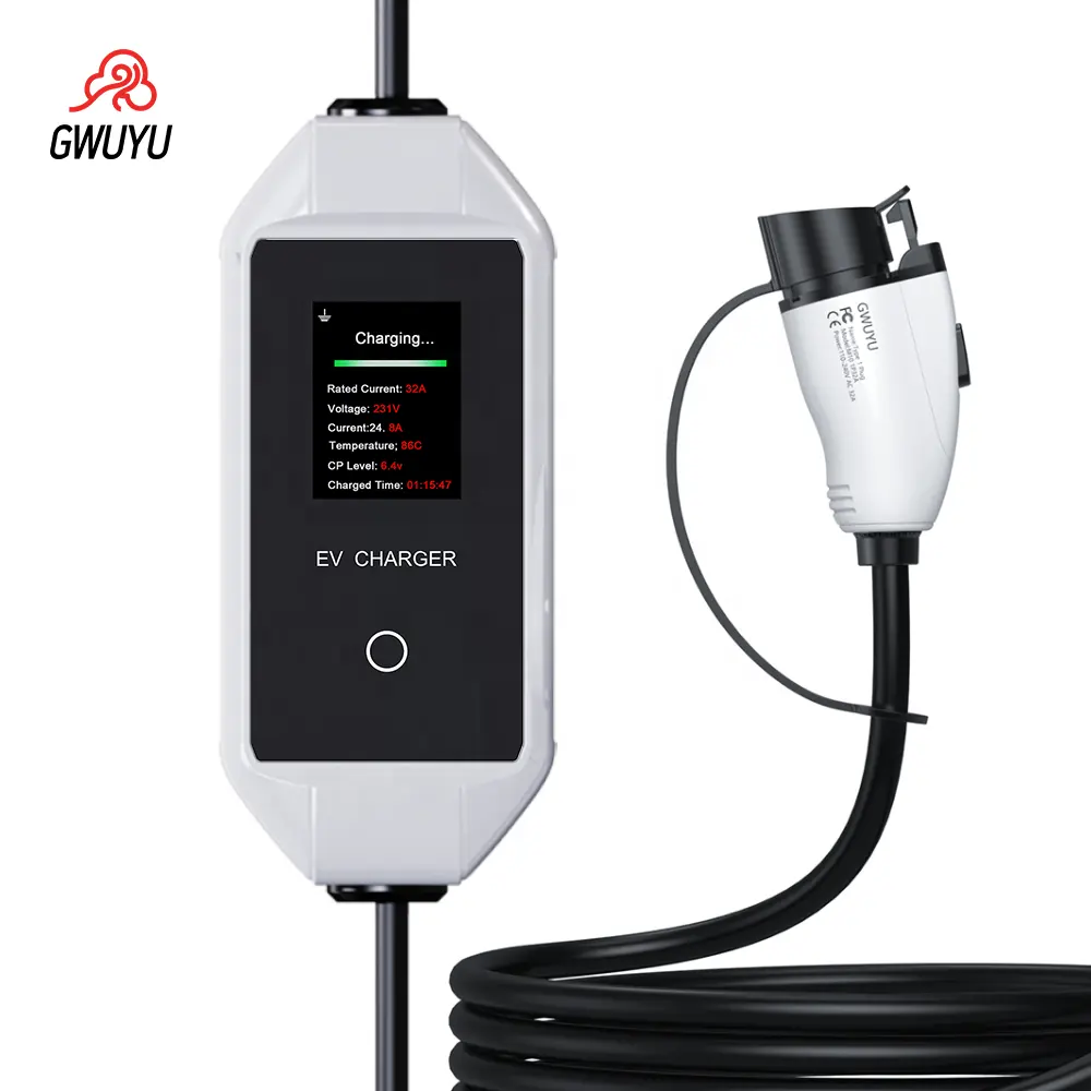 GWUYU, портативное зарядное устройство для электромобиля EVSE 2 уровня от 7 кВт до 11 кВт, 16 А, 32 А, режим переменного тока, зарядное устройство