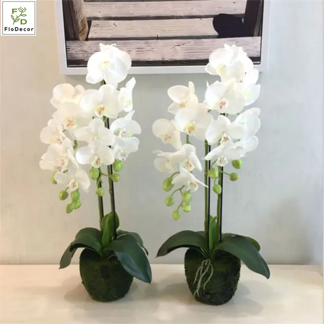 Оптовая продажа, дешевое искусственное Горшечное растение орхидеи с листьями для свадебной вечеринки, украшение для дома, Рождественский выставочный зал