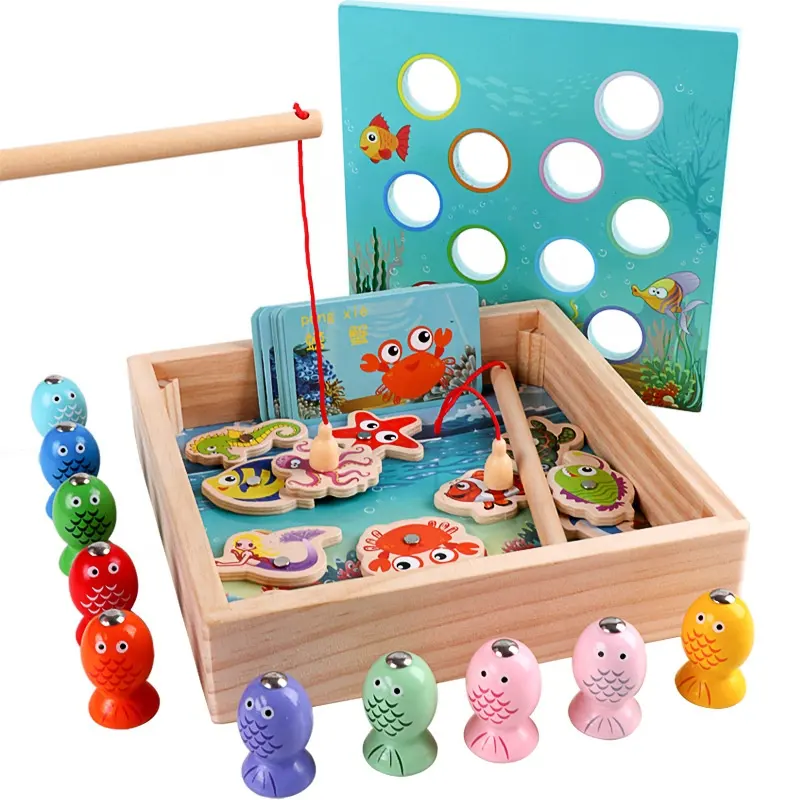 Montessori children's magnetic fishing toys wooden toys educational