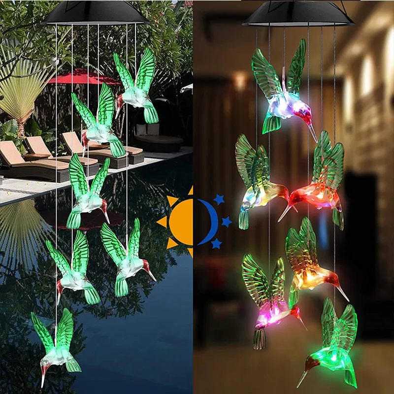 Solar Hummingbird Wind Chime Color Changing Solar Wind Chime Outdoor Best Gifts Hanging Light Drop Ship