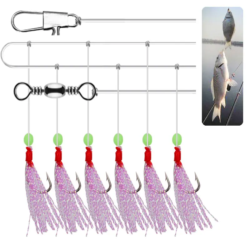 Wholesale Sea Fishing Lure Sparkle and Glitter Flsher Sabiki Rigs Luminous Beads Fish Skin Sabiki 6 hooks Sabiki Rigs