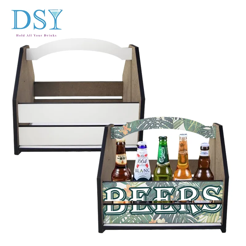 Wholesales Customized Whisky Basket Blank Sublimation MDF Assembled Box Storage Basket Small Wine holder picnic basket