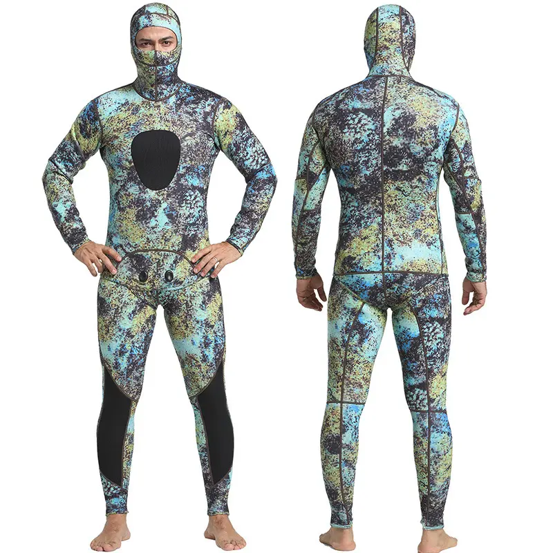 Мужской неопреновый костюм 3 мм из двух частей с камуфляжным принтом, закрытый сотовый, без застежки, теплый, для дайвинга, серфинга, подводной охоты, толстовка, гидрокостюмы
