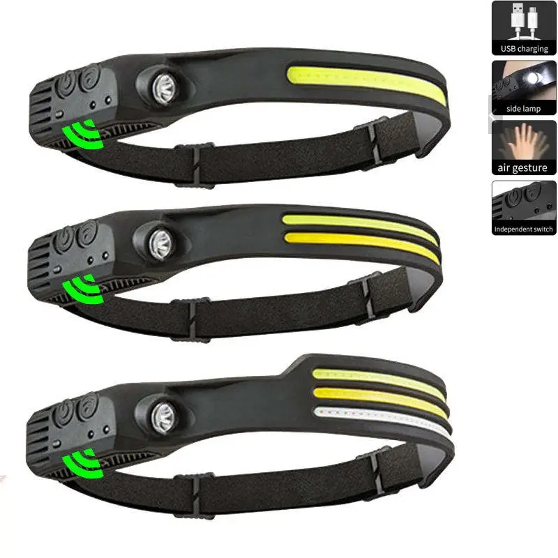 Type C 18650 Sensor Waterproof Head Lamp Flashlight Camping All Perspective Induction headlight Led Cob Headlamp Rechargeable