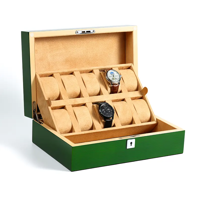 Роскошный пианино печатный зеленый ящик для хранения часов 10 слотов упаковка для часов с логотипом для часов бренда Rollex