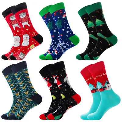 CT 2022 Autumn Winter Christmas Fashion Men And Women Cotton Stocking Socks Cartoon Holiday Older Snowman Elk Christmas Socks