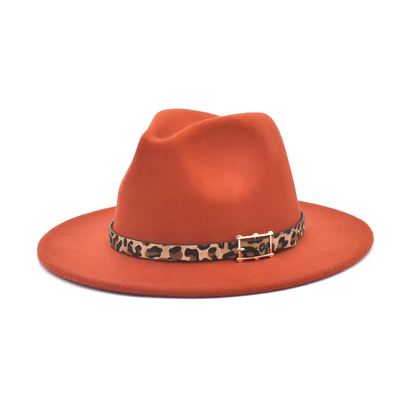 Fashion Design Wholesale Wool Felt Fedora Hats with Belt Women Fall Cowboy Dress Style Wide Brim Floppy Wool Fedora Hats