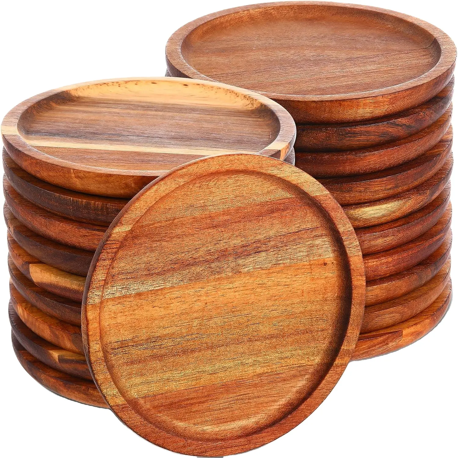 Деревянные обеденные тарелки из акации, круглые деревянные тарелки, деревянные поднос с зарядным устройством