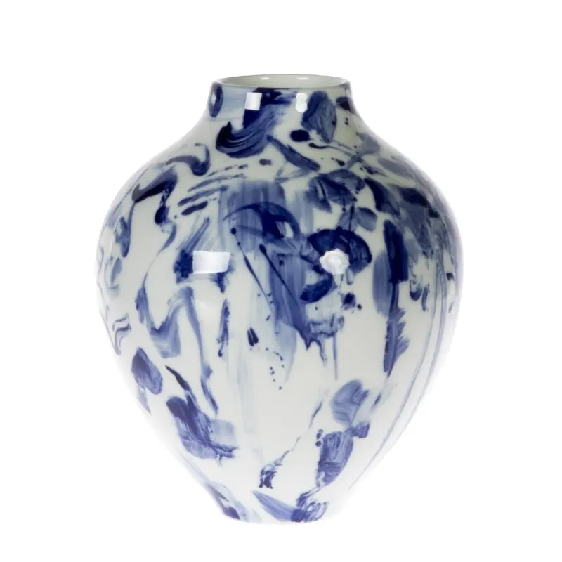 Custom Design ODM Bottle Shape Blue White Porcelain Vase Pure Hand-Painted Abstract Painting Ceramic Vase
