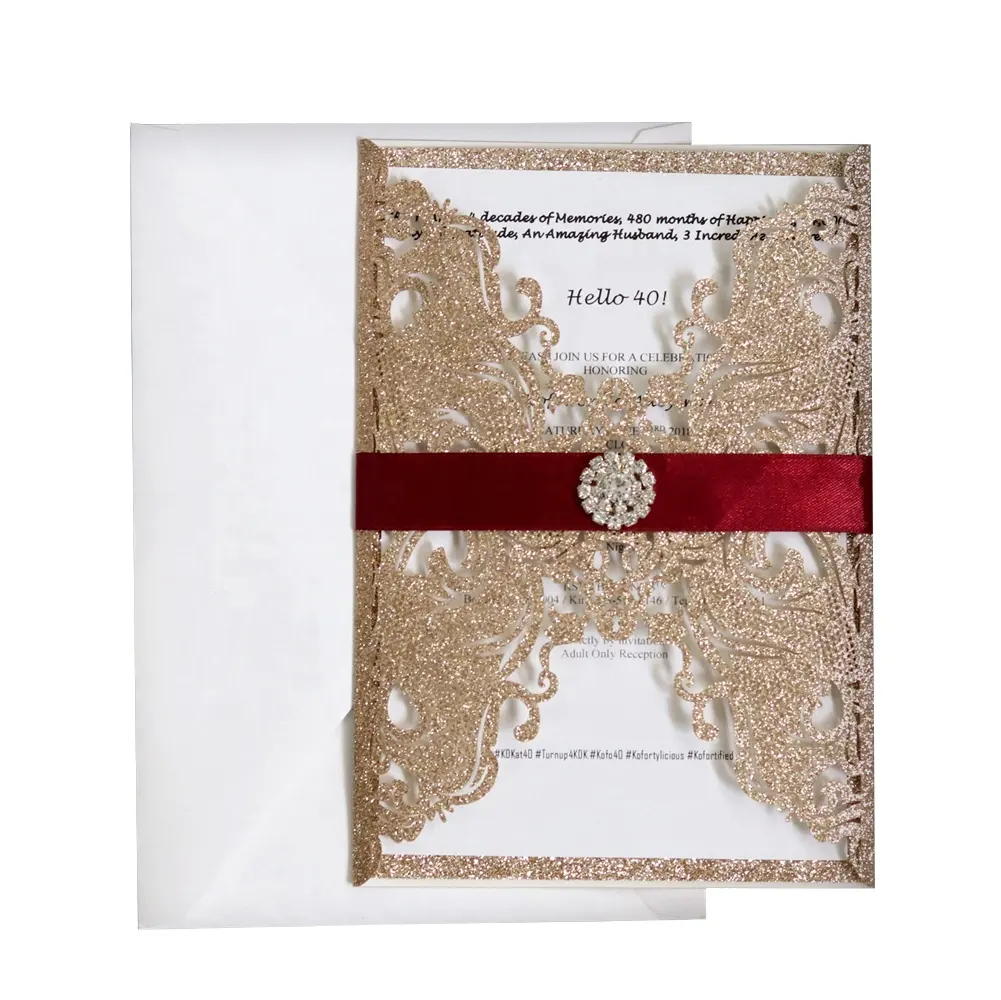 Персонализированные Свадебные Пригласительные открытки, индивидуальные блестящие свадебные приглашения с лазерной резкой с лентой и конвертами