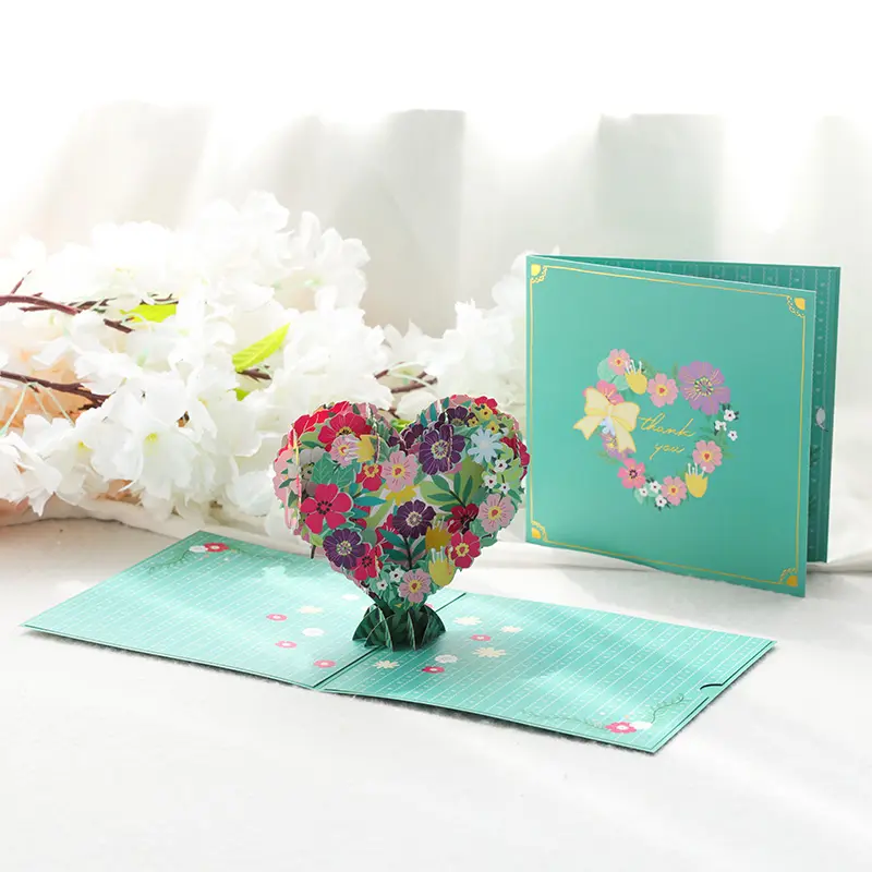 Customized Logo Art Paper 3d pop up Love the wreath Festival Valentines Day Gift Greeting Card