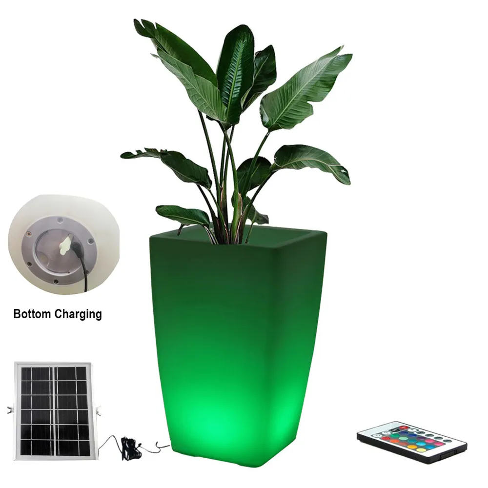 light up led flower pot solar powered illuminated waterproof outdoor led flower pots planter with light